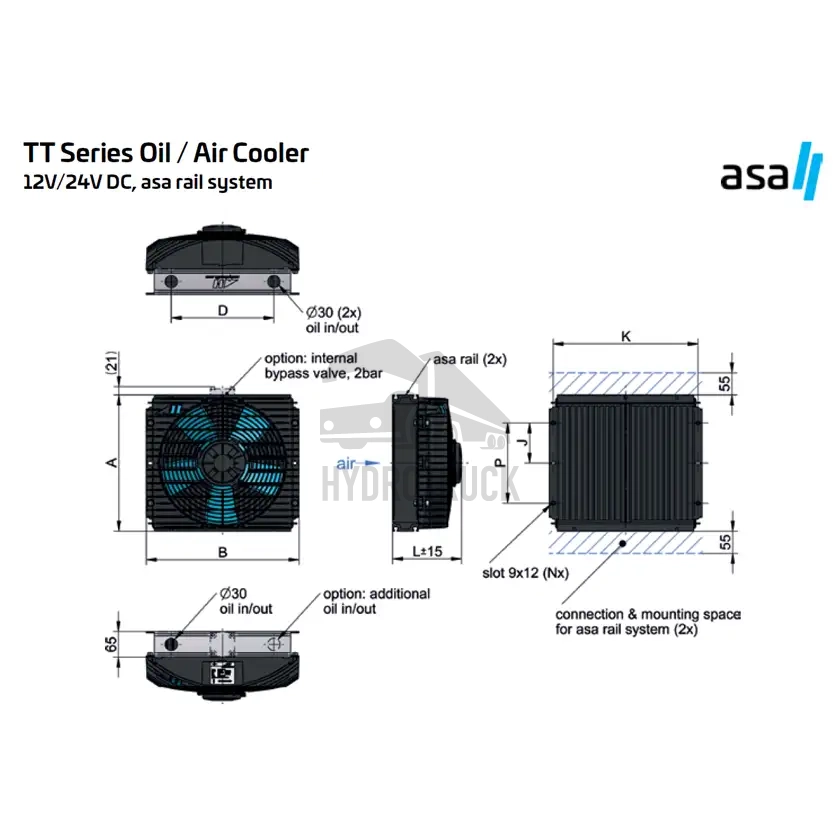 Vzduchový chladič hydraulického oleje ASA TT 13 24V DC ASATT13RD02